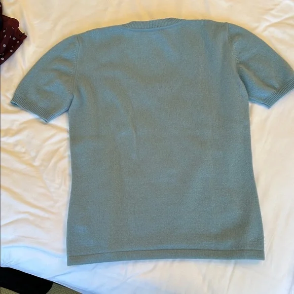 MaxMara Weekend cashmere Powder Blue Short Sleeve Knit Top M - Picture 3 of 5